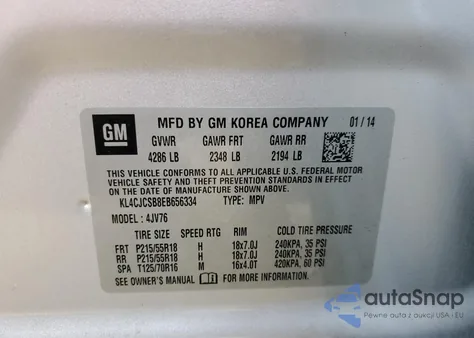 2014 Buick Encore from USA, damaged, VIN KL4CJCSB8EB656334